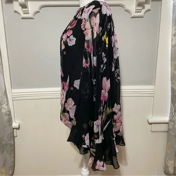 Giambattista Valli Frilled Cape Floral Silk Blouse Size XL - Picture 4 of 11